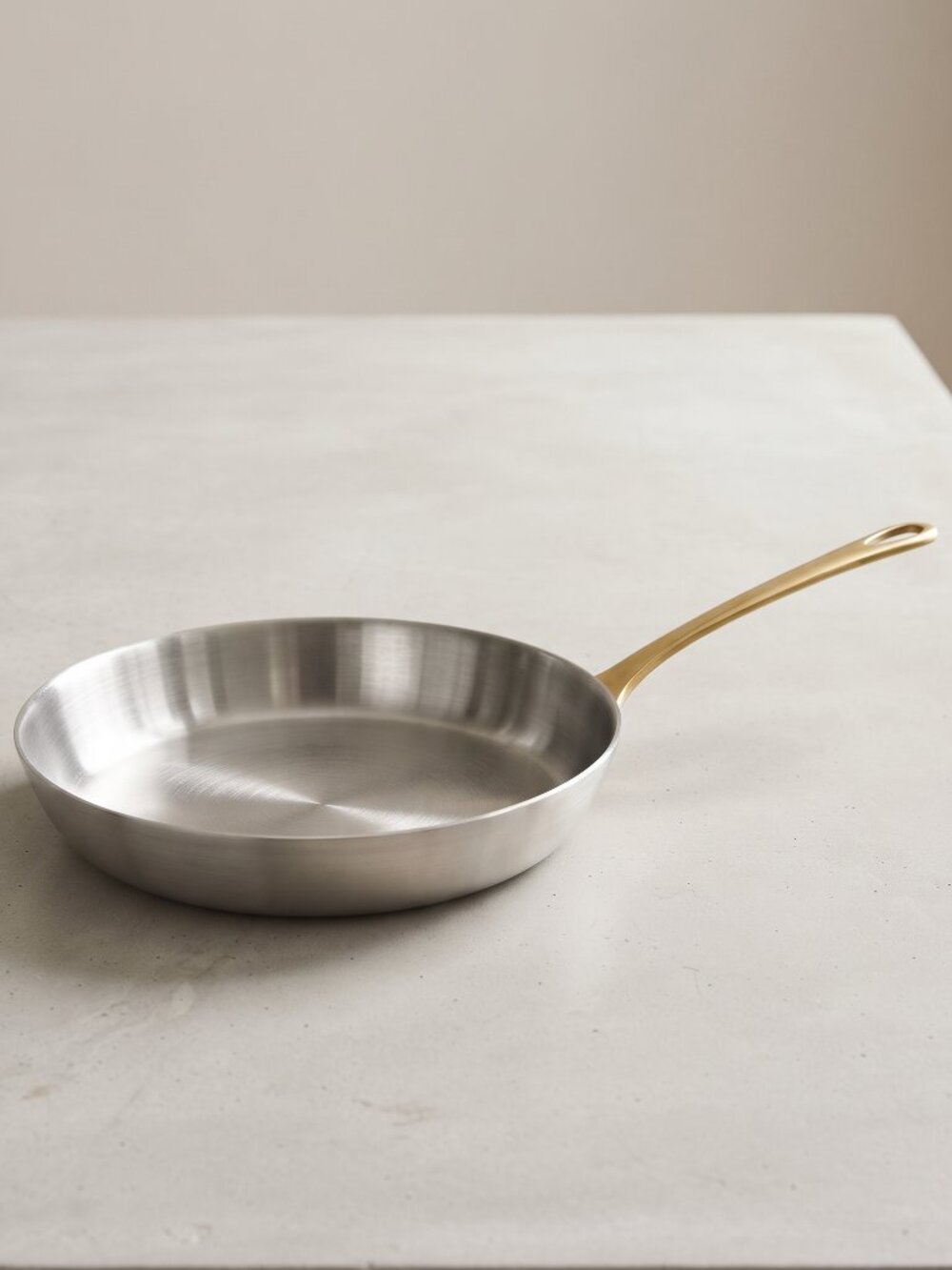 Vintage 11” Stainless Steel Frying Pan Brass Handle Heavy Duty Skillet